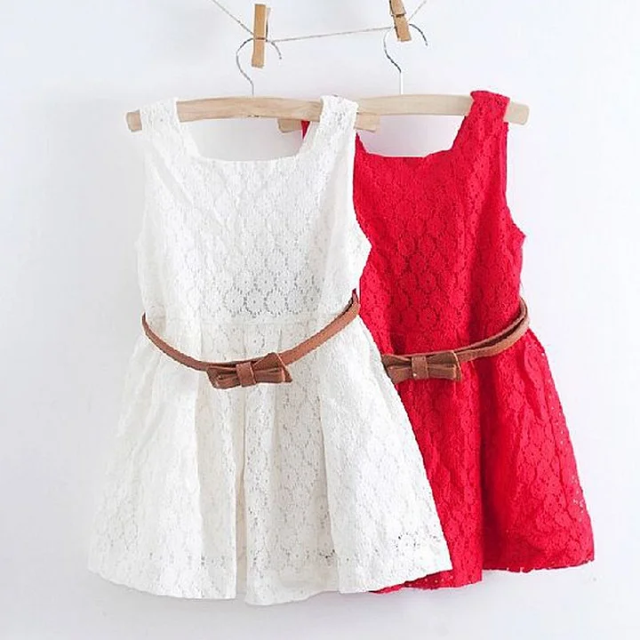 

2019 Summer Lace Vest Girls Dress Baby Girl Princess Dress Clothes Kids Party Clothing For Girls Free Belt