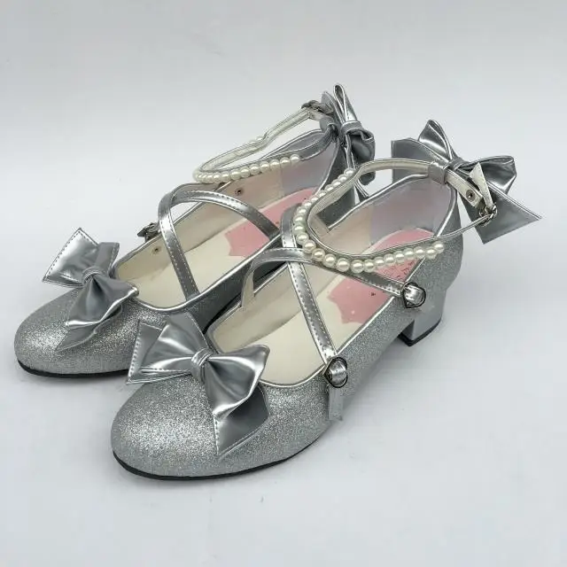 Womens-Shiny-Black-Silver-Sequin-Pumps-Bow-Strap-Cross-Pearl-Ankle-Strap-Princess-Lolita-Shoes-Custom-Tailor-Available- 27