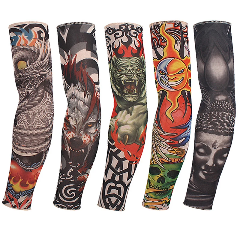 

1pc 48cm Fake Tattoo Sleeves Arm Art Design Kit Party Shoulder Stocking Tattoos Tiger Dragon Wolf Pattern reuse cool men girls