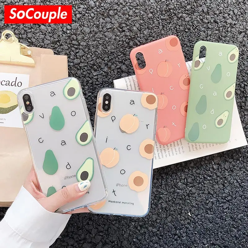 

SoCouple Fruit Avocado Peach Painted Phone Case For iPhone 7 Case For iphone XR X Xs max 6 6S 7 8 Plus Ins Soft Silicone Cases