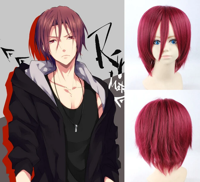 Sexy Short Men Women Red Hair Wigs Cheap Wavy Synthetic Peluca