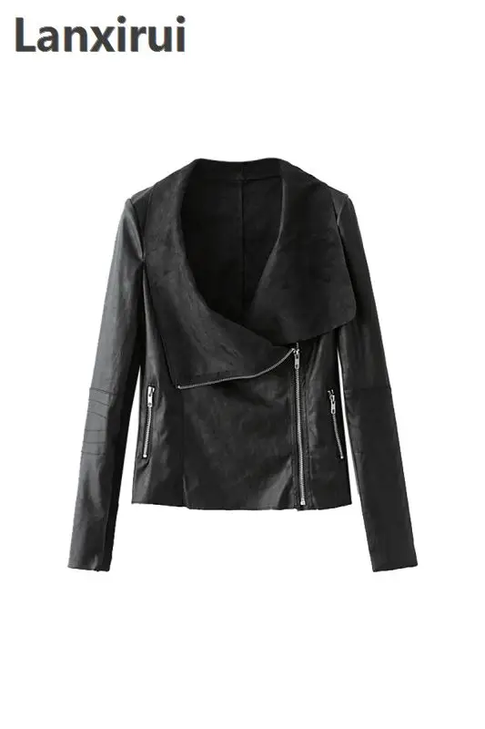 

Womens Slim Biker Motorcycle Pu Soft Leather Zipper Jacket Coat plus size 5XL