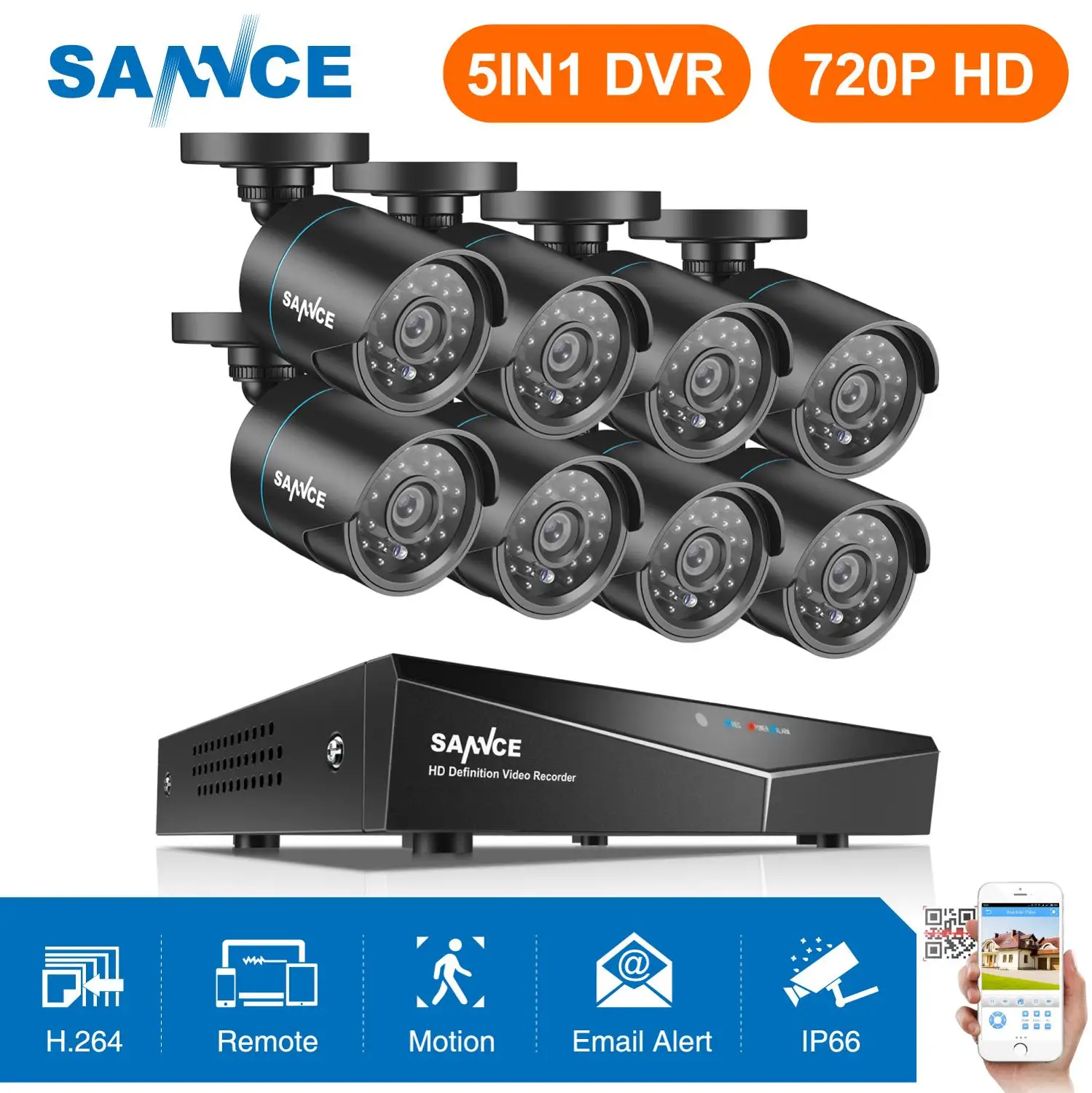 SANNCE 8CH 1080N домашняя система видеонаблюдения 5в1 HDMI с 8 шт. 720P наружная непогоды