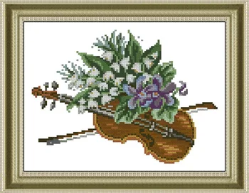 

Needlework 14CT 16CT 18CT Cross Stitch, DIY Count Cross Stitch, Embroidery Set, Violin and lily of the valley