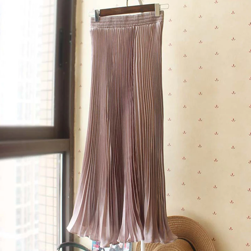SheBlingBling Модные женские Макси плиссированные юбки в Корейском стиле с рюшами на подоле большие качели весна осень тянущаяся длинная юбка с высокой талией