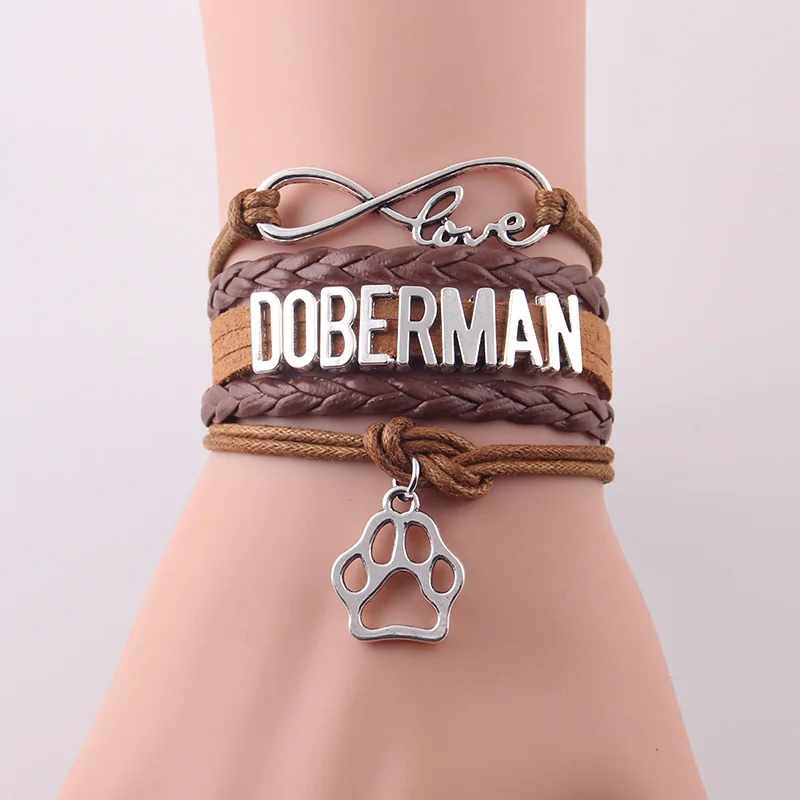 Браслет Little Minglou Infinity love DOBERMAN подвеска собачья лапа кожаный браслет для мужчин и