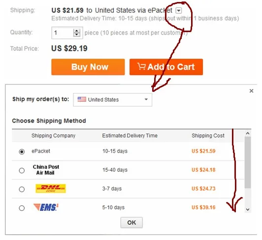 shipping choice
