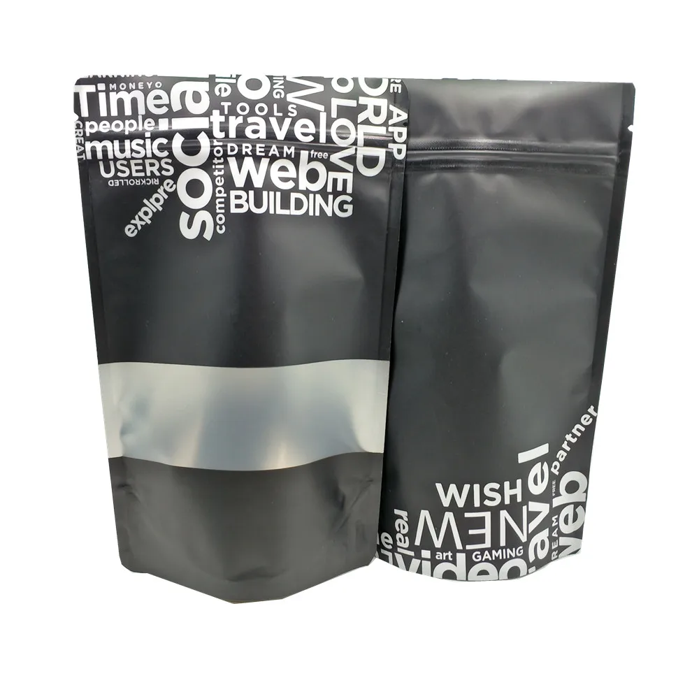 

50Pcs Matte Black Window Sundries Aluminum Foil Zip Lock Pack Bag Self Seal Mylar Food Tea Nuts Storage Stand Up Package Pouch