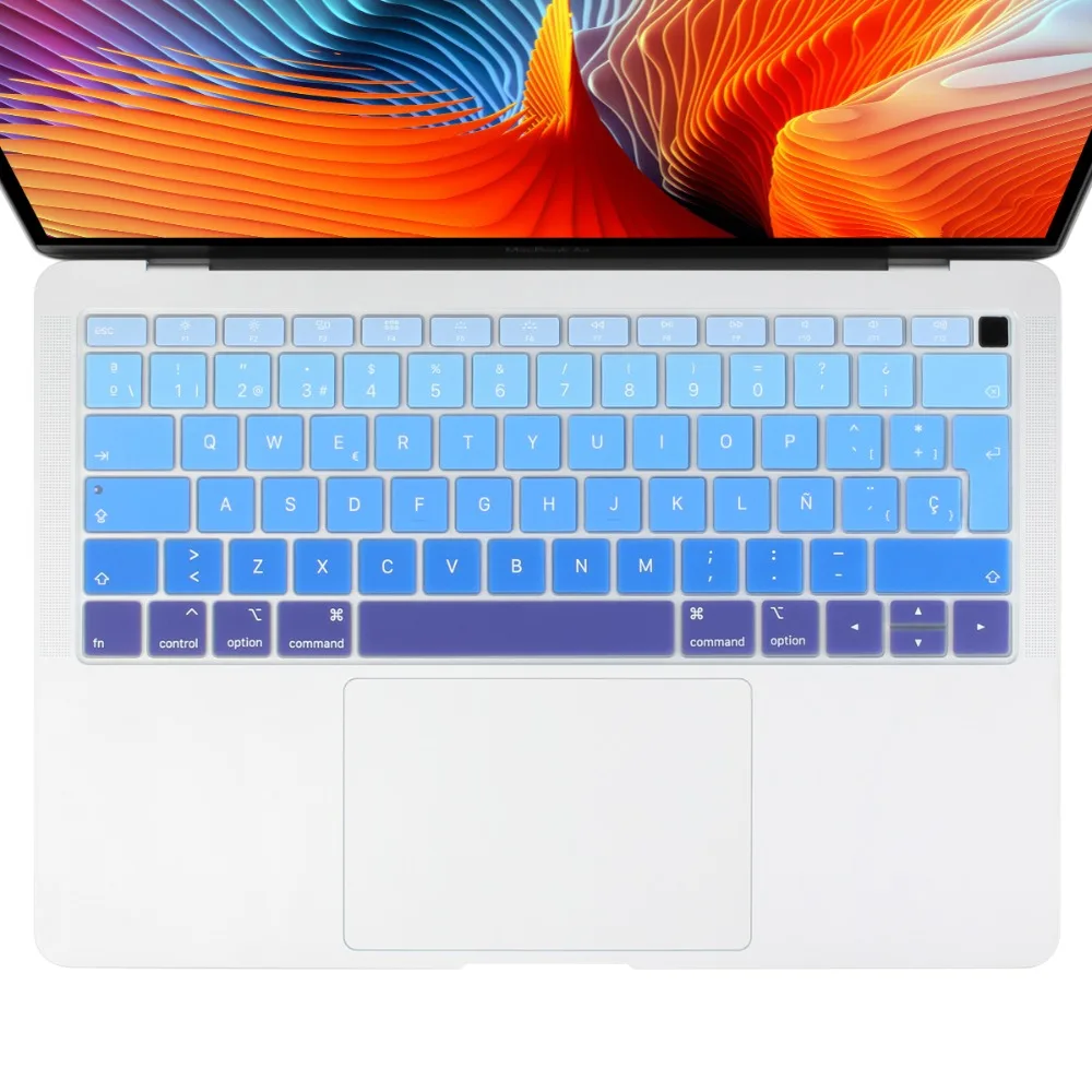 Евро испанская клавиатура чехол для Macbook Air 13 и за счет сканера отпечатков пальцев пыли Защитная постепенно Меняющие цвет Цвета Mac book 13," A1932