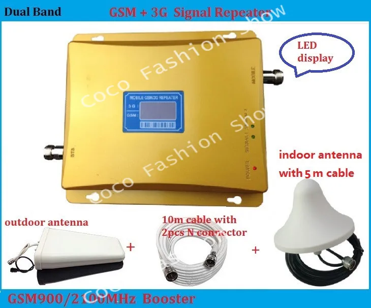 

LCD display 900/2100mhz dual band signal booster repeater,GSM 3g Celular Signal Repeater Booster Amplifier +15m Cable + Antenna