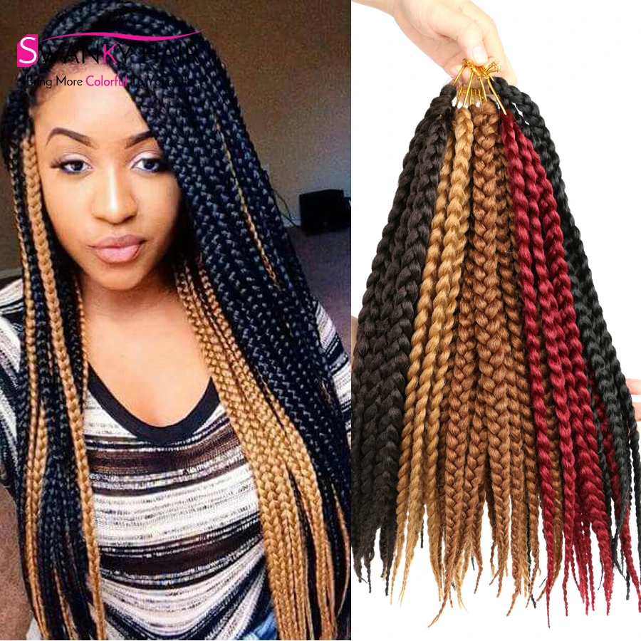 ... BOX Braids Black Brown Burgundy Synthetic Crochet Braiding Hair