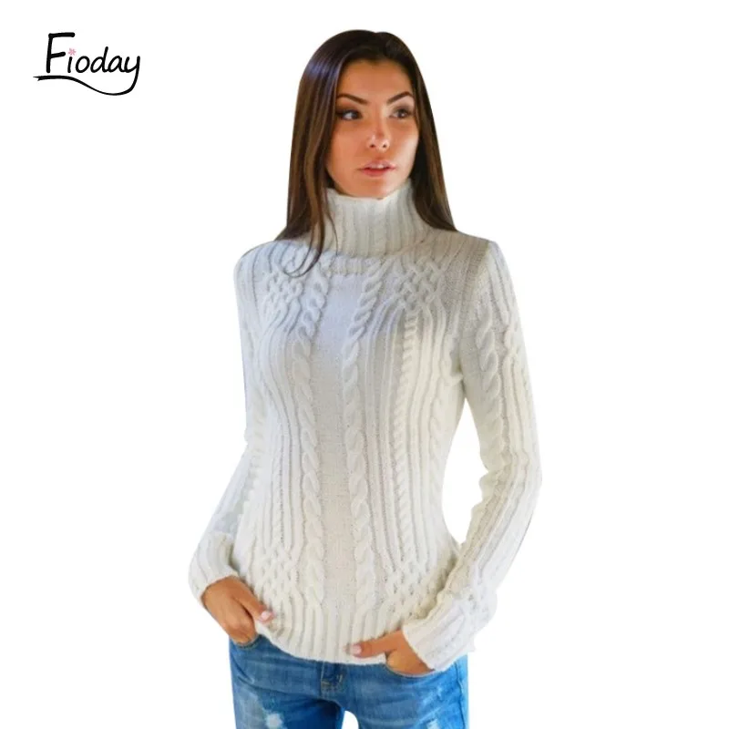Goedkoop Fioday Dikke Coltrui Winter Trui voor Vrouwen Witte Hoge Kraag Vrouwelijke Slanke Truien Twist Patroon Dieptepunt Warme Truien