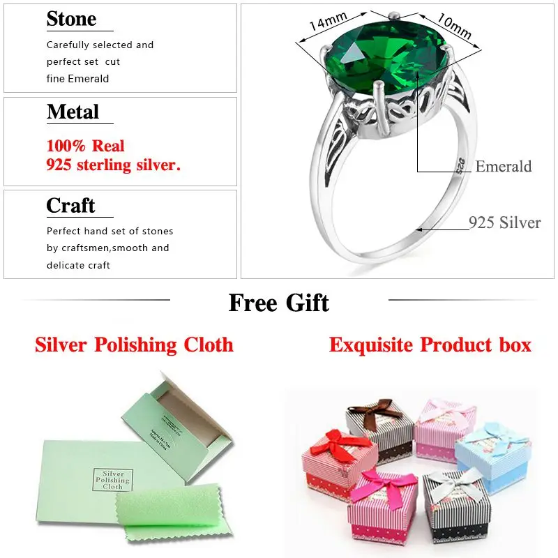 SzjinAo Custom Unique Luxury Solid 925 Sterling Silver Rings For Women Emerald May Birthstone Ring Vintaga Style Fine Jewelry