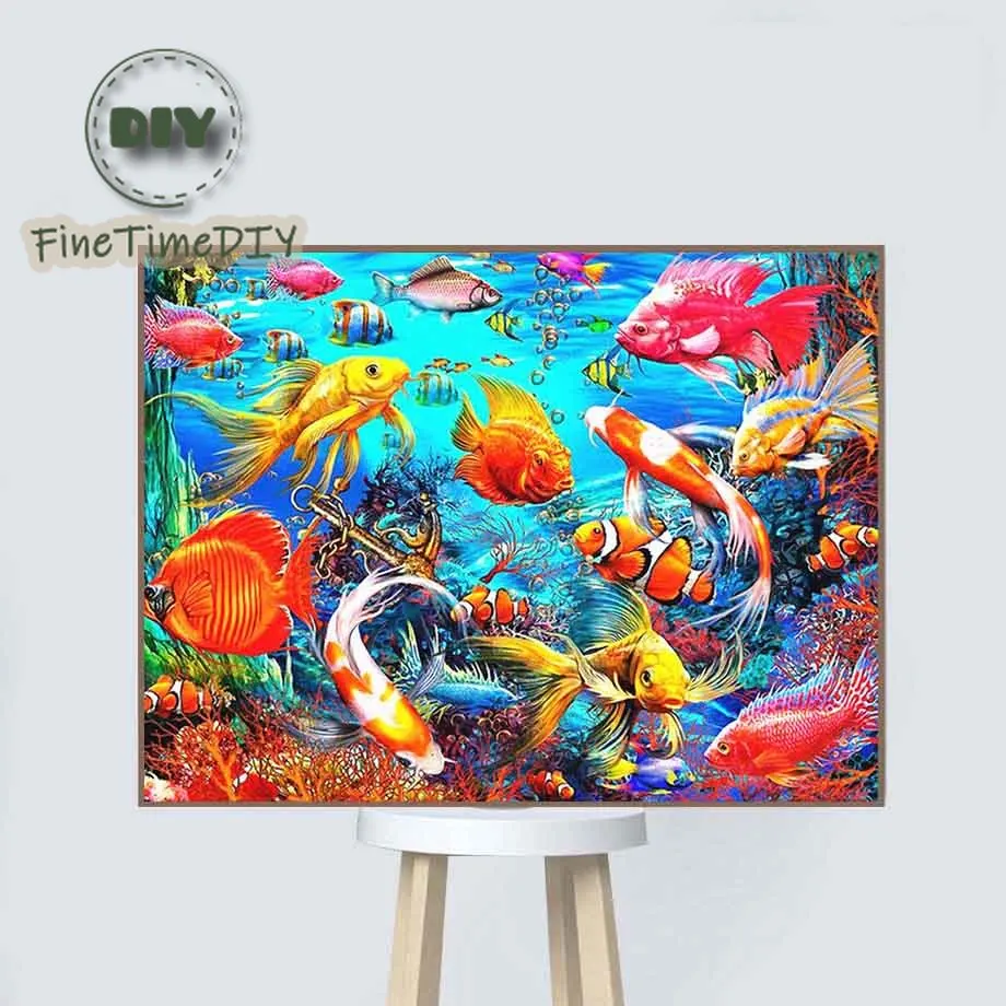 

FineTime 5D DIY Diamond Painting Fish Full Rhinestone Picture Diamond Embroidery Sale Animal Diamond Home Decor