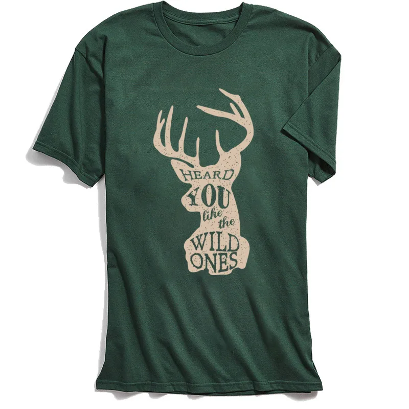 

Men T Shirt Personalized T-shirts Hunter Wild One Deer Letter Printing Tshirt Cotton Round Neck Fashionable Short Sleeve TShirts