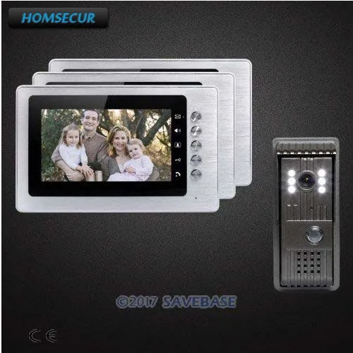 

HOMSECUR Wired 7inch Video Door Entry Phone Call System with IR Night Vision for Home Security + 1 Camera + 3 Monitors