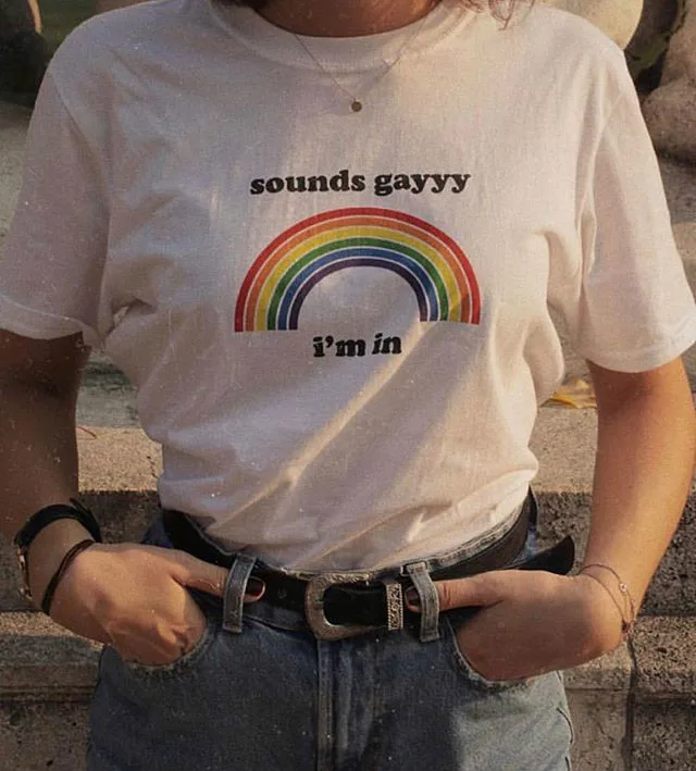 

kuakuayu HJN Sounds Gayyy I'm In Rainbow Printed T Shirt Lesbian Gay Supporters T Shirt Fashion Cotton Tee Tops for Gay