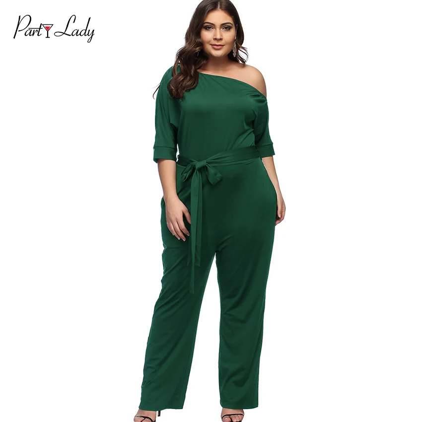 Party Lady Plus Size Sexy Jumpsuits For Women One Shoulder 2018 Autumn Club Rompers Womens Jumpsuit Party Elegant Long Romper -C
