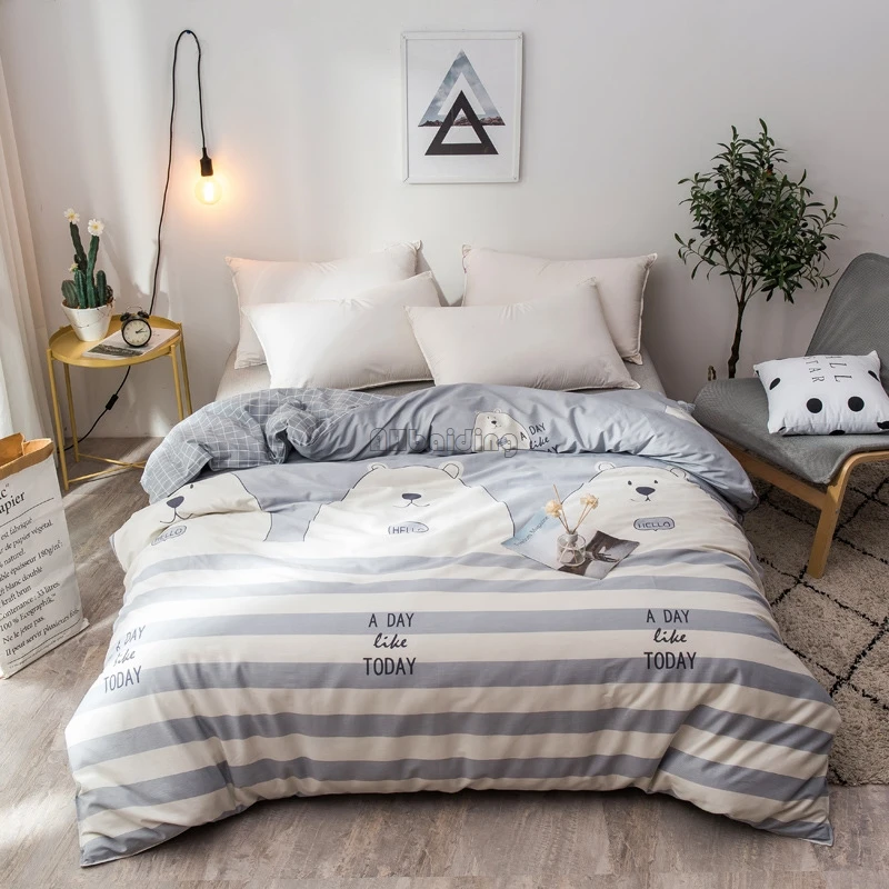 buy Cartoon White Bear on Gray Duvet Cover 100% Cotton Bedding Set Bed Linen Soft Comforter Quilt Covet Twin Full Queen King Size
