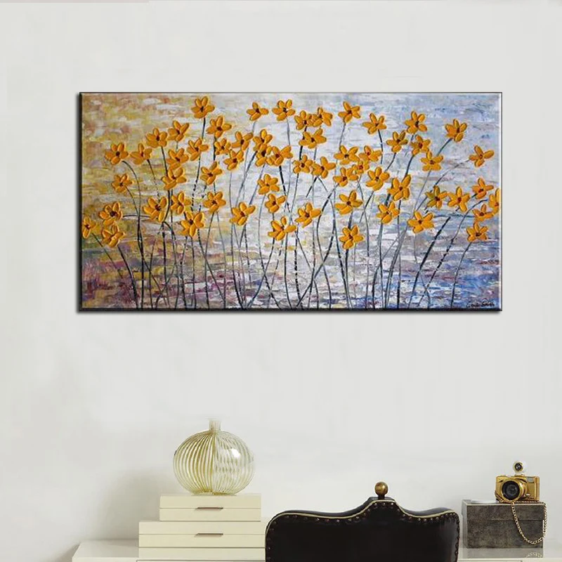 

High quality 24x48'' large hand painted oil painting modern abstract art on canvas "flower landscape" for living room