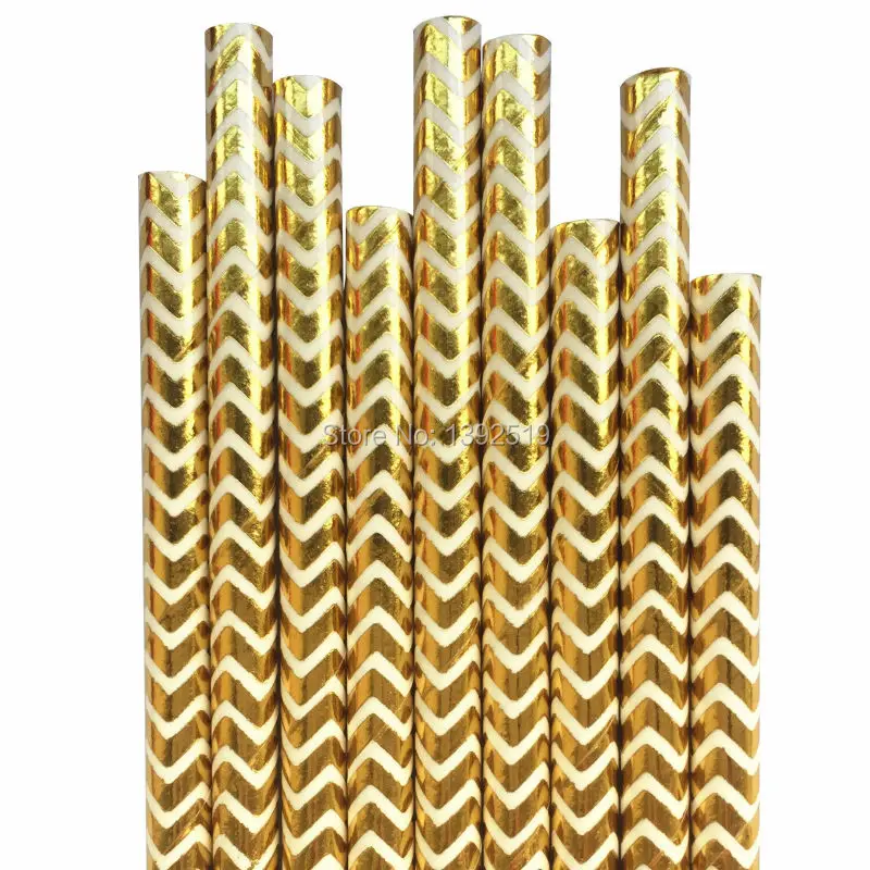 Foil Gold Paper Straw 500pcs Glossy Gold Paper Drinking Straw Party