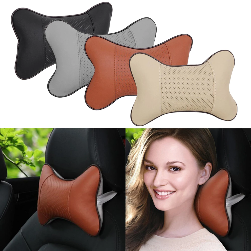 

1 piece Pu Leather Car Headrest Pillow Black Gray Beige Brown Auto Neck Pillow Car Stying Interior Accessories Car Neck Pillow