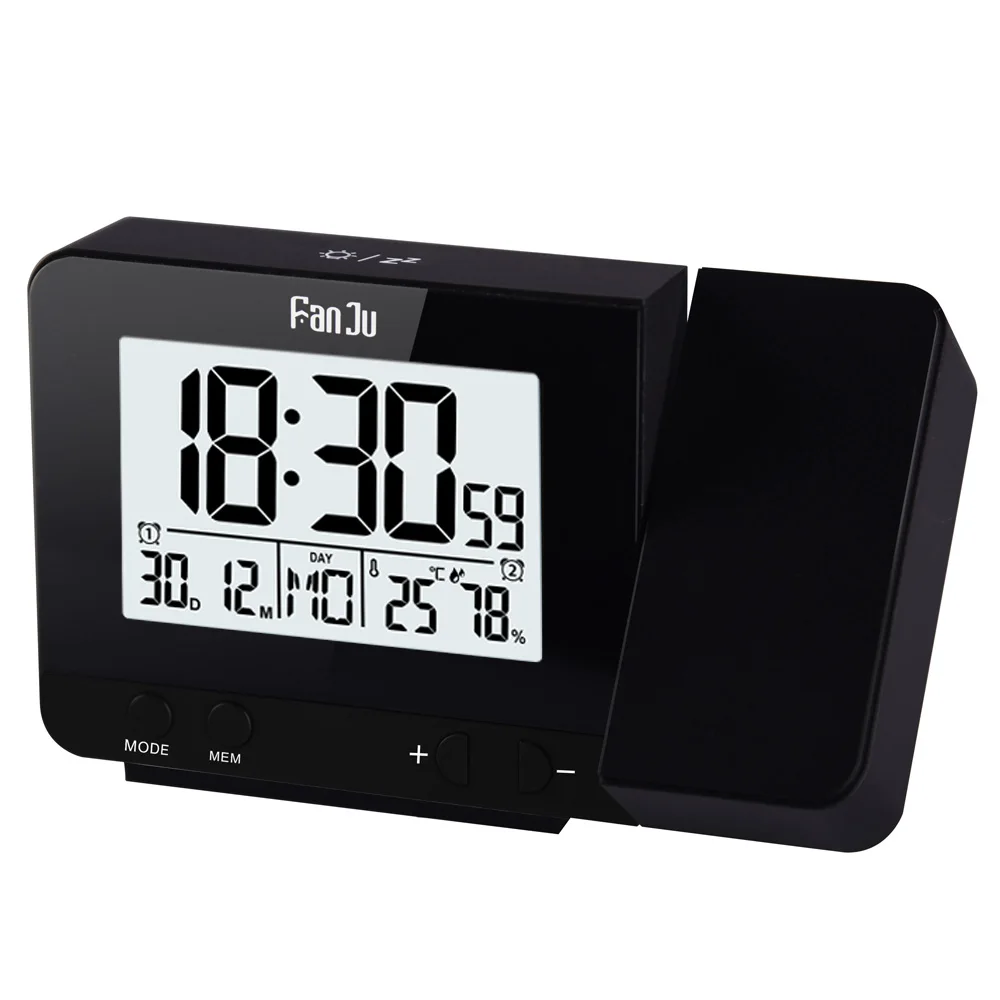 Weehey Projection Alarm Clock Rotatable Digital Projection Clock Orologio LCD Multifunzione Digitale Data Funzione Snooze Retroilluminazione Orologio proiettore rotabile 