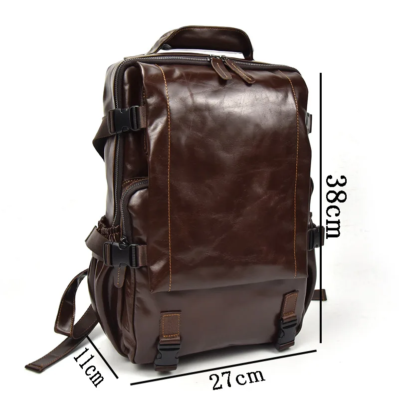 Мужской кожаный рюкзак crazy horse, многофункциональный рюкзак из натуральной кожи 14 дюймов для ноутбука, школьные сумки из коровьей кожи, сумка на плечо