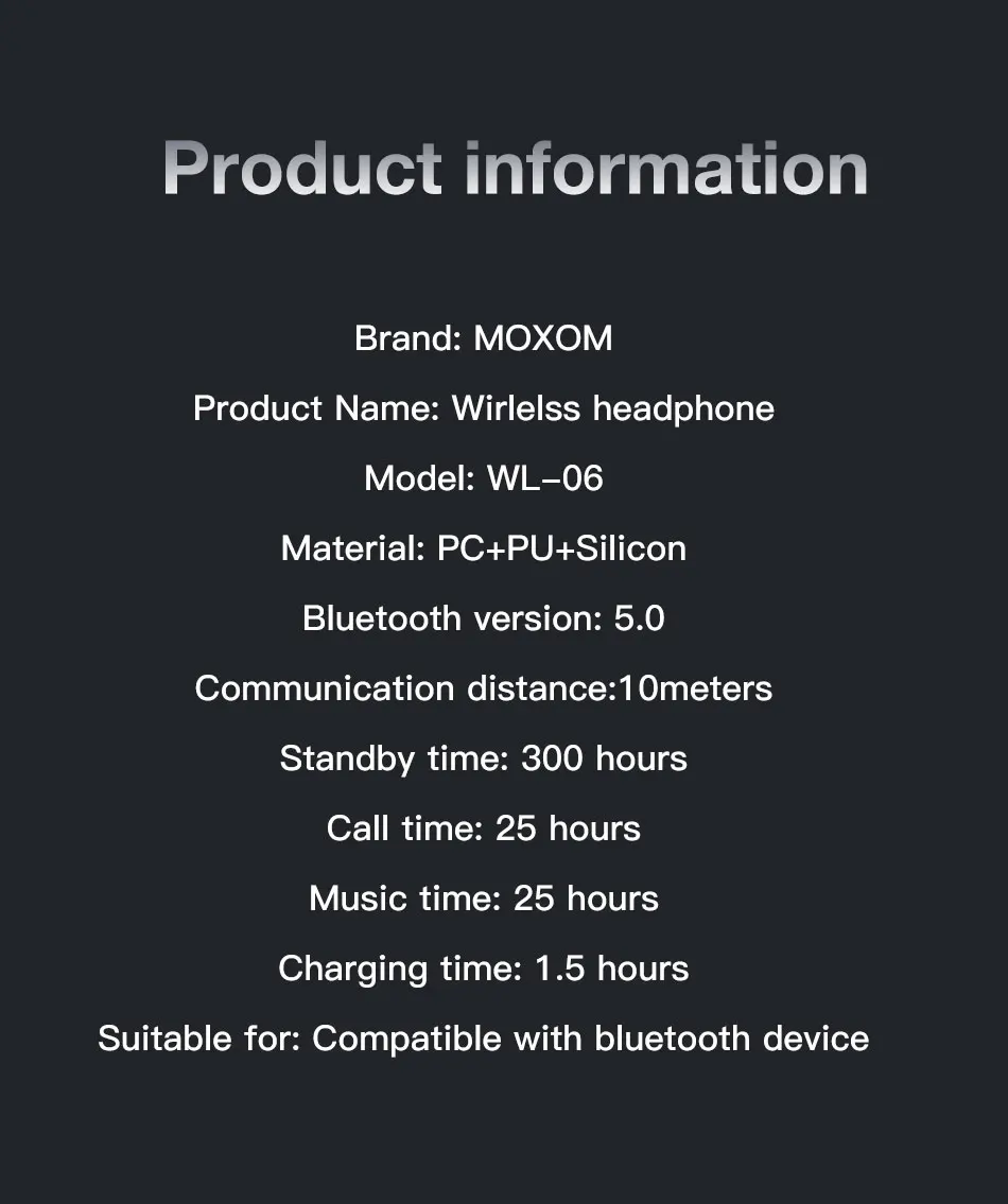 Наушники MOXOM Bluetooth с функцией активного шумоподавления, беспроводная гарнитура для телефонов и музыки с распознаванием лица