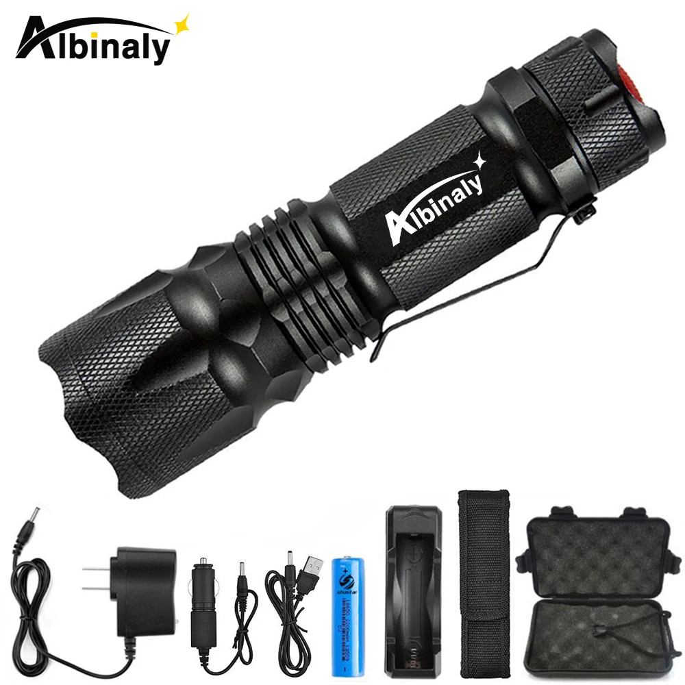 

Albinaly Mini Zoom cree XML-T6/L2 Flashlight Led Torch 5 mode waterproof 18650 Rechargeable battery