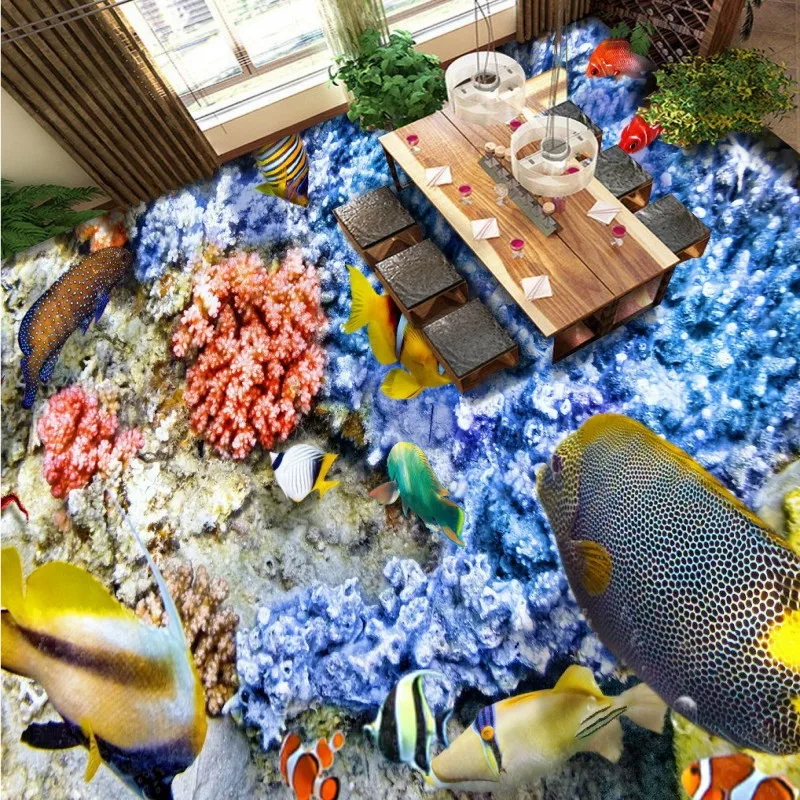 

Free Shipping underwater world tropical fish flooring painting bathroom park decorative self-adhesive floor mural