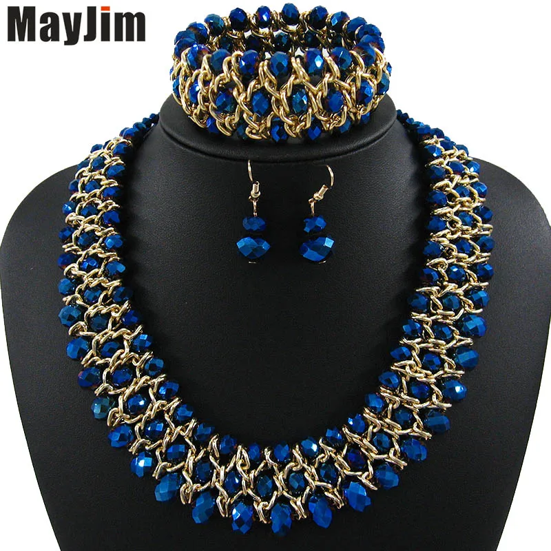 MayJim массивное ожерелье, Модные Ювелирные наборы, ручная работа, бусы, цепочка, кристалл, Дубай, ювелирные наборы, Винтажные Ювелирные изделия, аксессуары - Окраска металла: blue