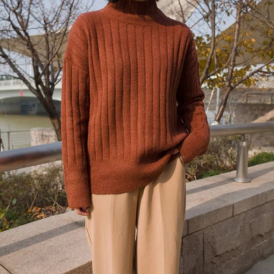 4 цвета зимний однотонный полосатый свитер с высоким, плотно облегающим шею воротником и утолщением женские свитера и пуловеры для женщин(A9218
