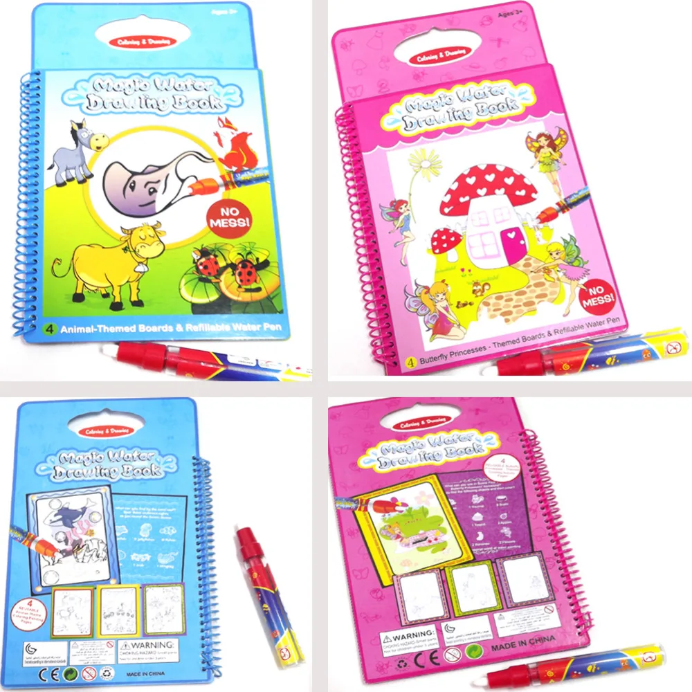

JOUET Magic Water Drawing Toy Book with 1 Magic Pen Intelligence Color Book Water Painting Books for Children