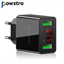 Powstro стены Зарядное устройство 2 USB Порты и разъёмы 5 В 2.2a Универсальный светодиодный Дисплей Напряжение ток смартфон Travel Adapter для Samsung S7 s8 S6