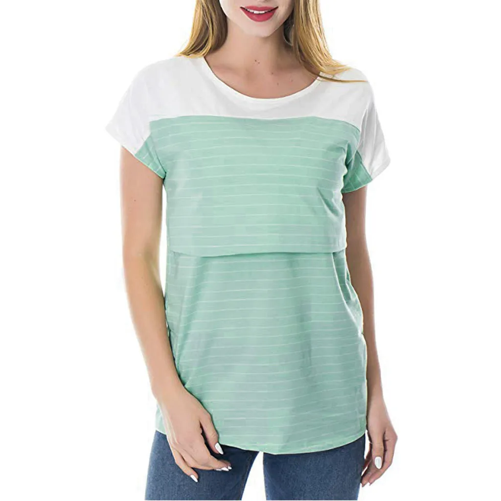 

Women Maternity Short Sleeve Stripe Print Tops Pregnancy shirt Clothes women pregnant clothes maternity fashion hamile giyim@15