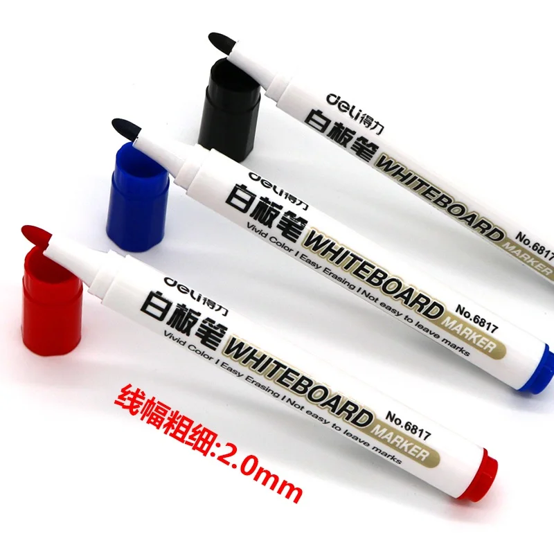 Deli 2mm Black Blue Red Fast Dry Markers Easy Erase Whiteboard Mark Pen Children Writing Drawing Office School Supply Stationery 12pcs box deli 6824 double sided permanent markers dual tip pen 0 5mm 1mm   blue red water proof fast dry permanent pen