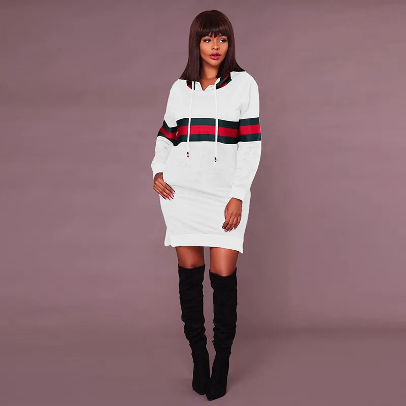 2017 Autumn Winter Casual Sweatshirt Dress Women Long Sleeve Black Striped Mini Hoodies Dresses Female Pullover Christmas Vestidos Hooded24