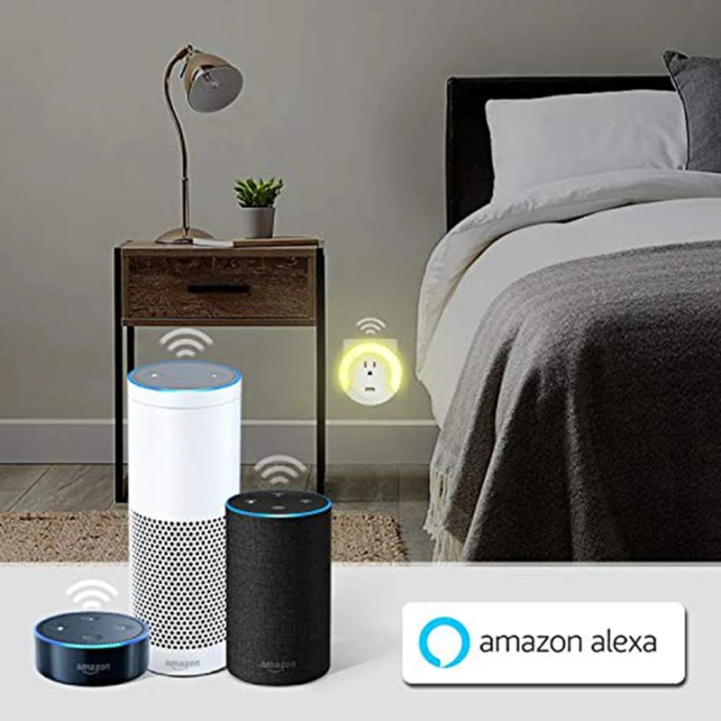 Светодиодный ночник Smart Wifi Socker с 5 в Usb зарядным портом, работает для Alexa Google Assistant Us Plug