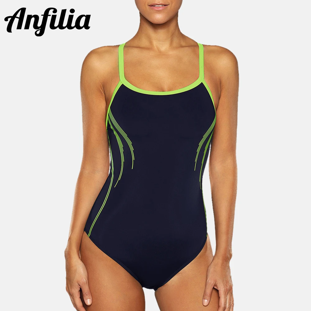 

Anfilia Ladies One Piece Sports Swimwear Women Sports Swimsuit Athlete Beach Bathing Suit Bikini Monokini