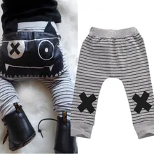 Новинка года; детские штаны унисекс для новорожденных; Одежда для маленьких мальчиков и девочек штаны-шаровары в полоску с изображением монстра для детей 0-24 месяцев