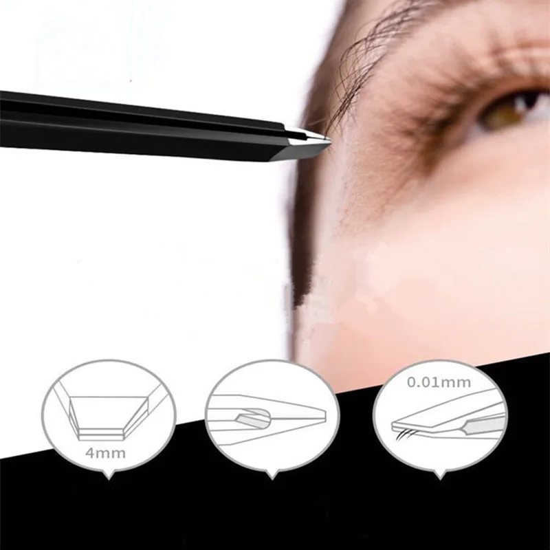 Black Eyebrow Tweezers Stainless Steel Slant Tip Hair Removal Makeup Tool Kit Eyelashes Extension  Double Eyelid  Application 6
