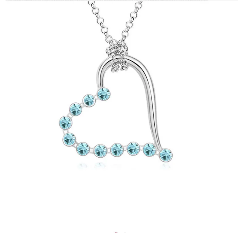 Ожерелье kolye ожерелье Посеребренные Цепочки Кристалл Сердце Кулон NecklaceWomen День