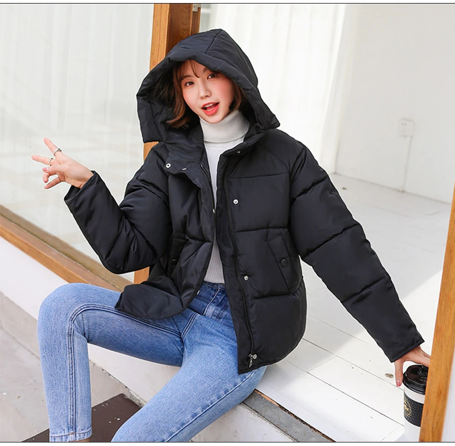 Hot Sale Winter Cotton Jacket Female Thicken Snow Lichens New Harajuku Short Sweet Down Cotton Coat Women Warm Loose Parkas