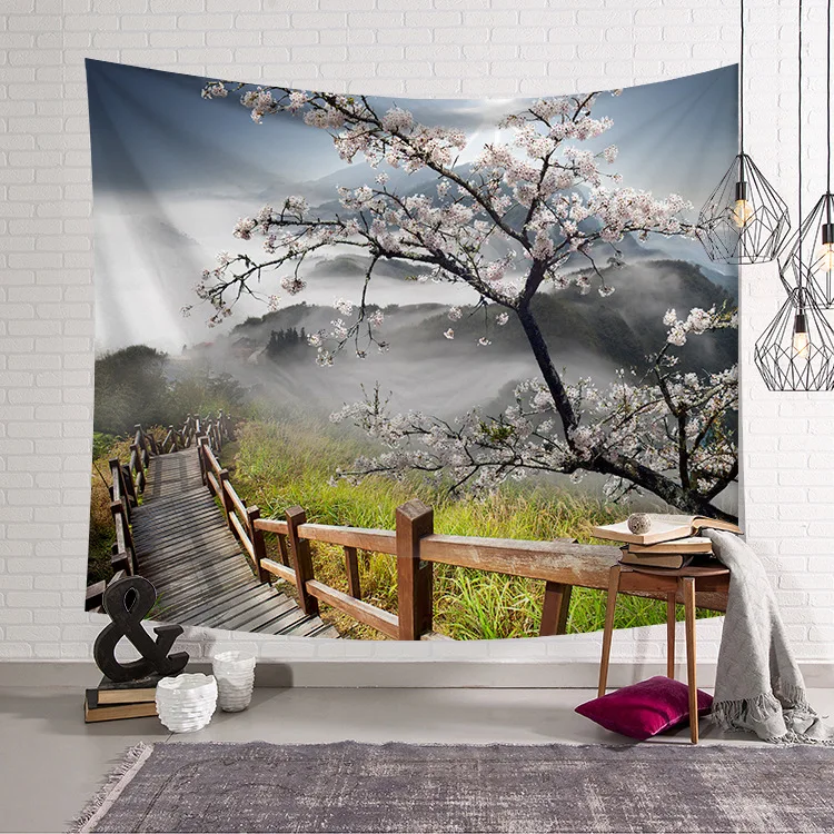 CAMMITEVER Natural Scenic Trees Bridge Tapestry Wall Hanging Landscape Wall Tapestries Mandala Bohemian Throw