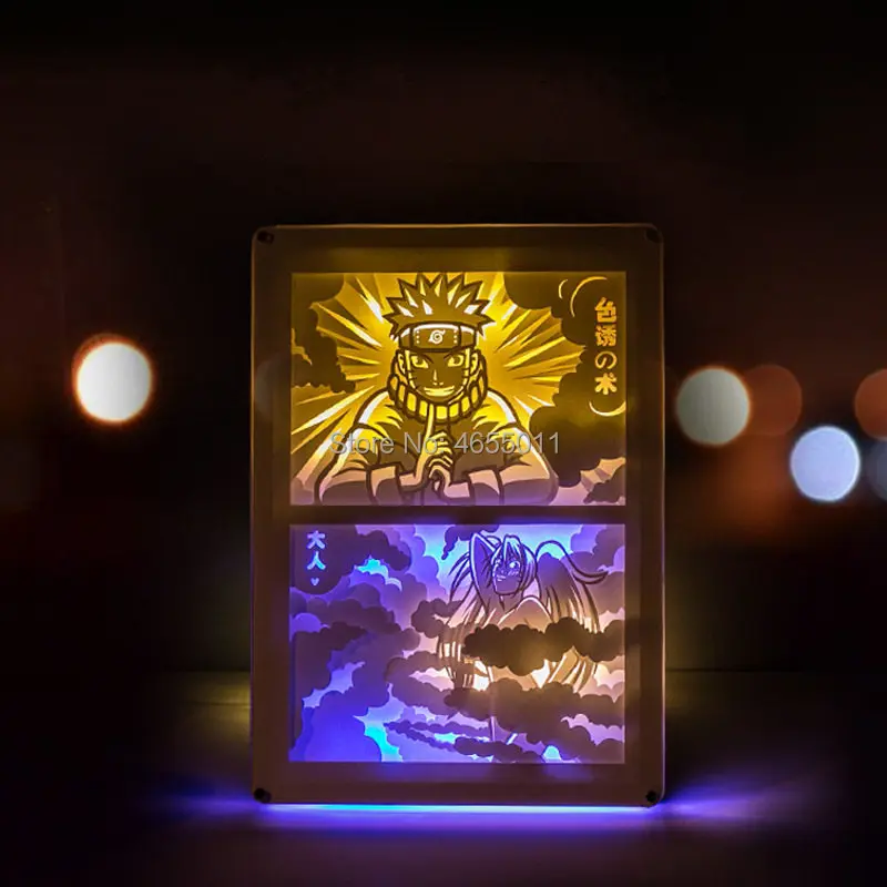 S. orange 3D Аниме Uzumaki Наруто настольная лампа Luminaria светодиодный акриловый кристалл фоторамка DIY ночной Светильник резьба по теням бумажные лампы