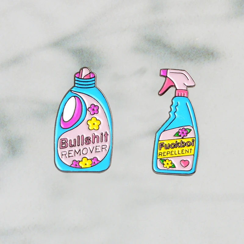 

Hot ! Fashion Cartoon Mini Remover XX Repellent Funny Cleaning detergent spray Pin Sets Badge Enamel Brooch Lapel pins
