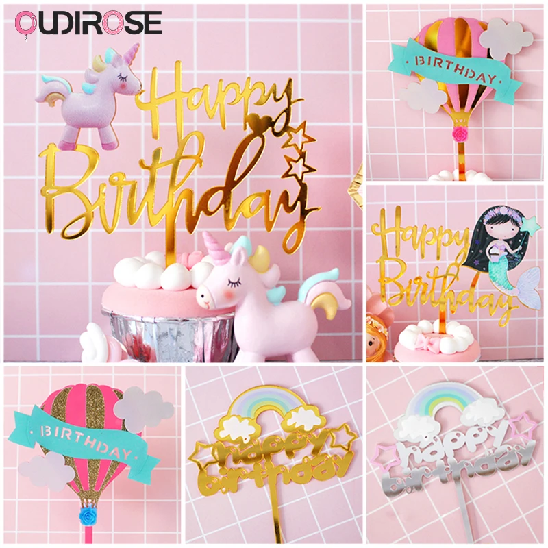 

Glitter Unicorn Party cake topper Happy Birthday Girl/Boy Party Decorations Plastic Cake Topper baby shower boy Party Supplies