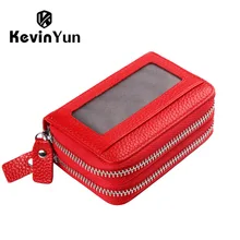 Fashion candy color genuine leather women card holder double zipper large capacity female ID credit card case bag wallet zoress genuine leather women fashion card holder 22 card slots large capacity girls id credit card case bag purse wallet 8 color
