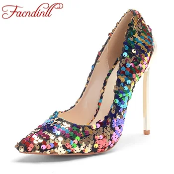 

FACNDINLL shoes woman pumps new 2019 spring summer fashion sexy high heels pointed toe bling dress party wedding women pumps
